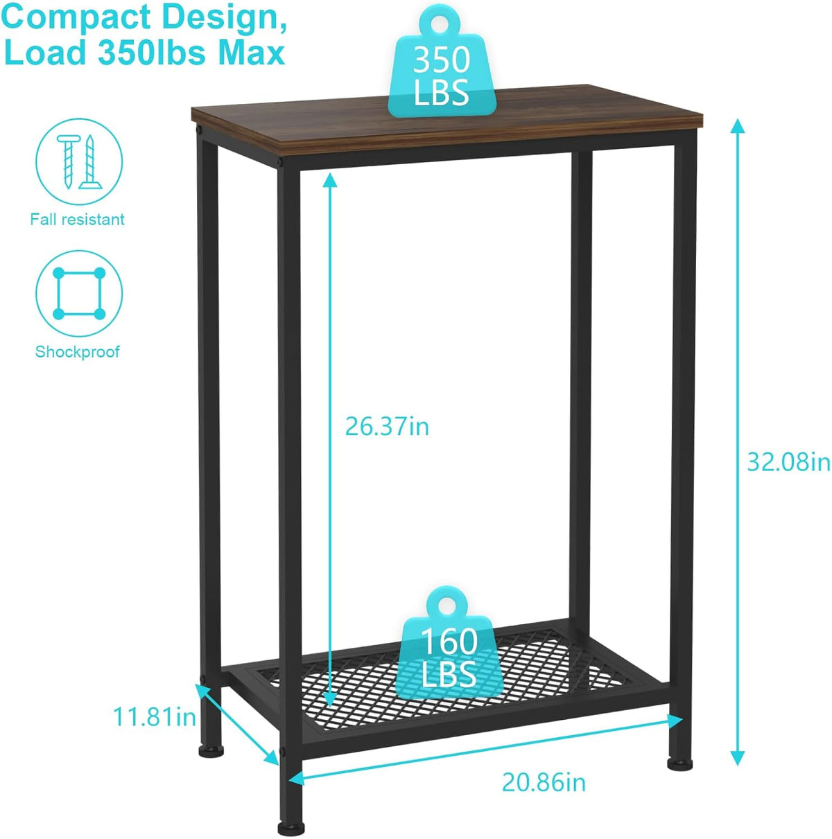 10 gallon fish tank stand, 2-tier small aquarium showing dimensions