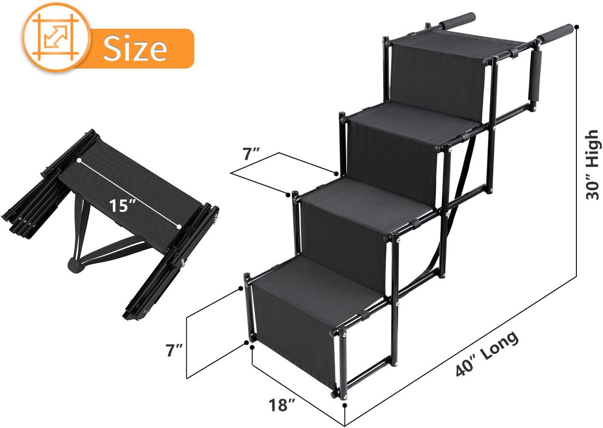 suki&sami metal frame folding dog ramp for car showing dimensions