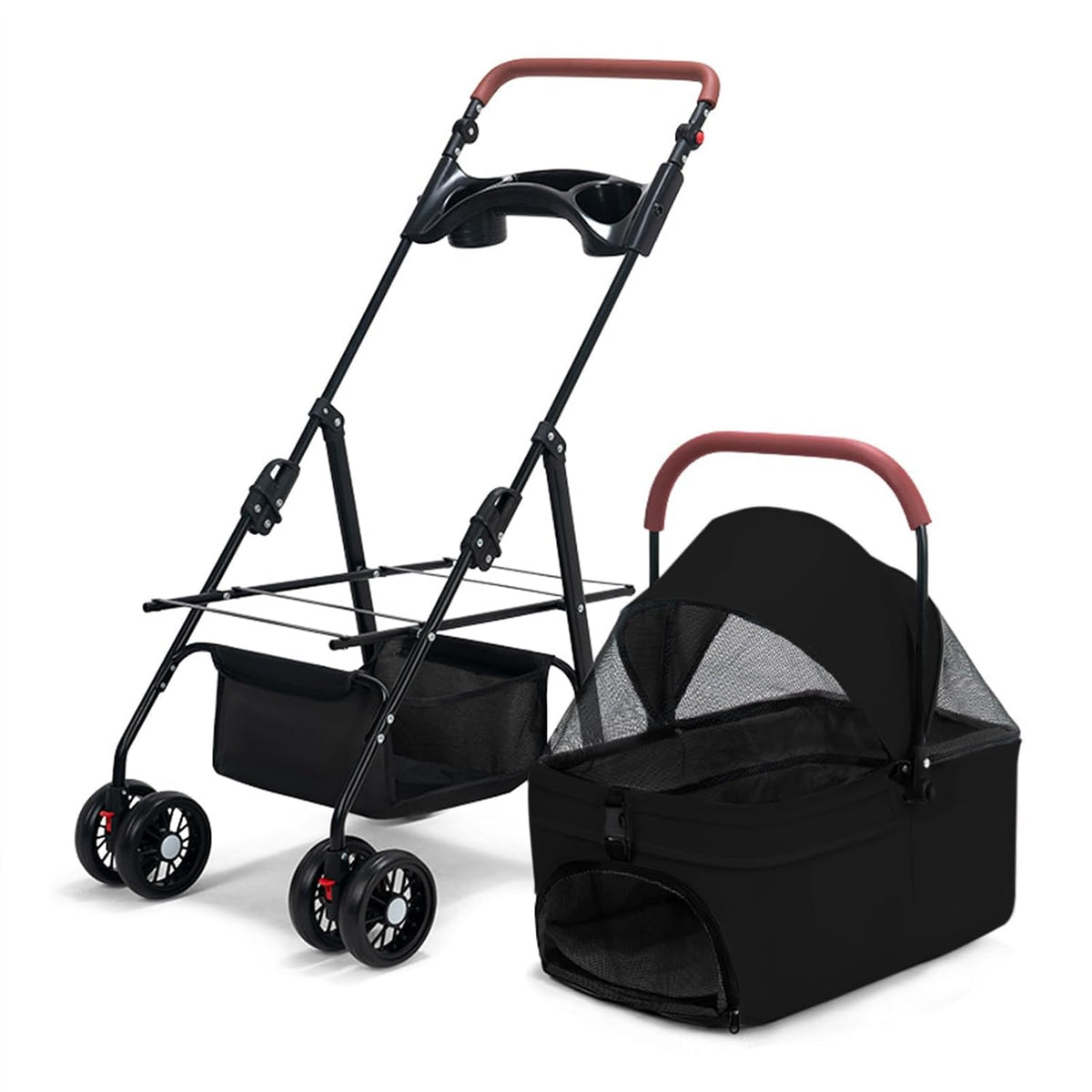 pet stroller-folding 4 wheels cat/dog stroller for medium showing dimensions