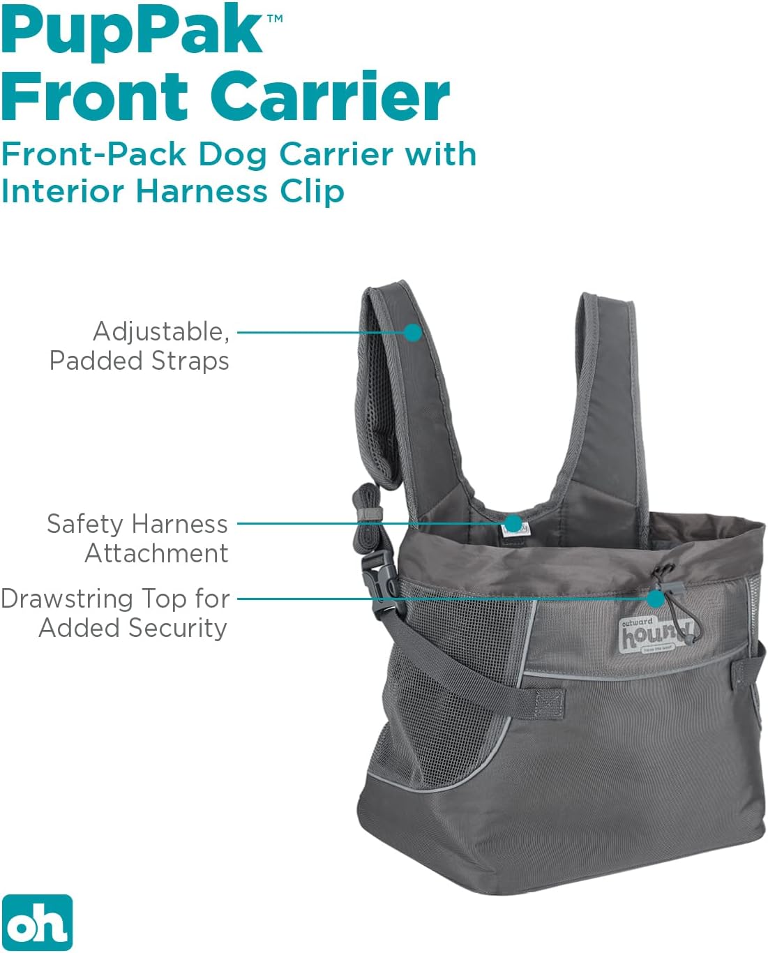 outward hound puppak dog front carrier, grey, medium shown in use