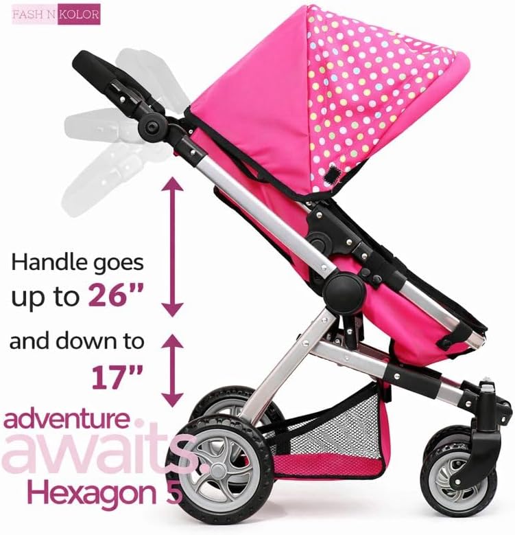 fash n kolor foldable pram for baby doll, close-up detail