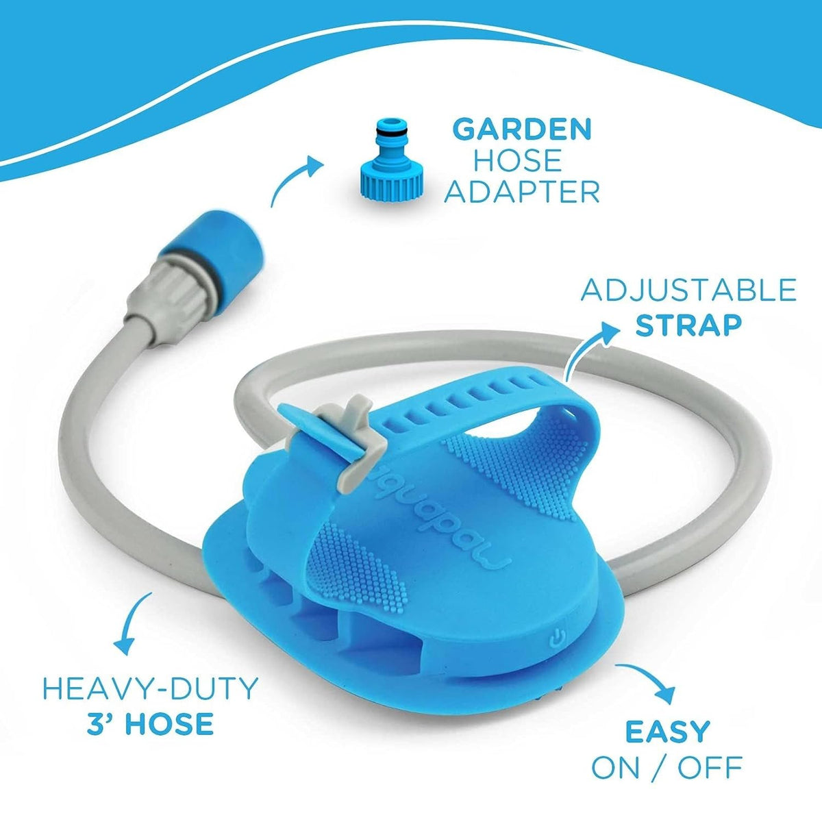 aquapaw 5-in-1 horse & dog bath brush & showing dimensions