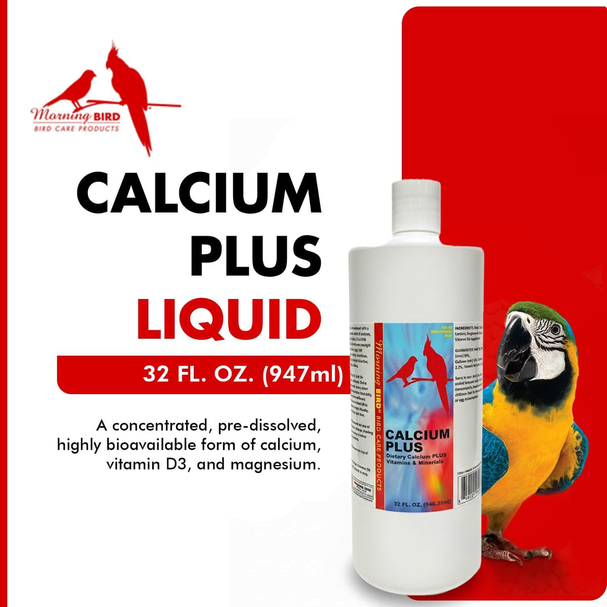 morning bird calcium plus liquid for birds – shown in use