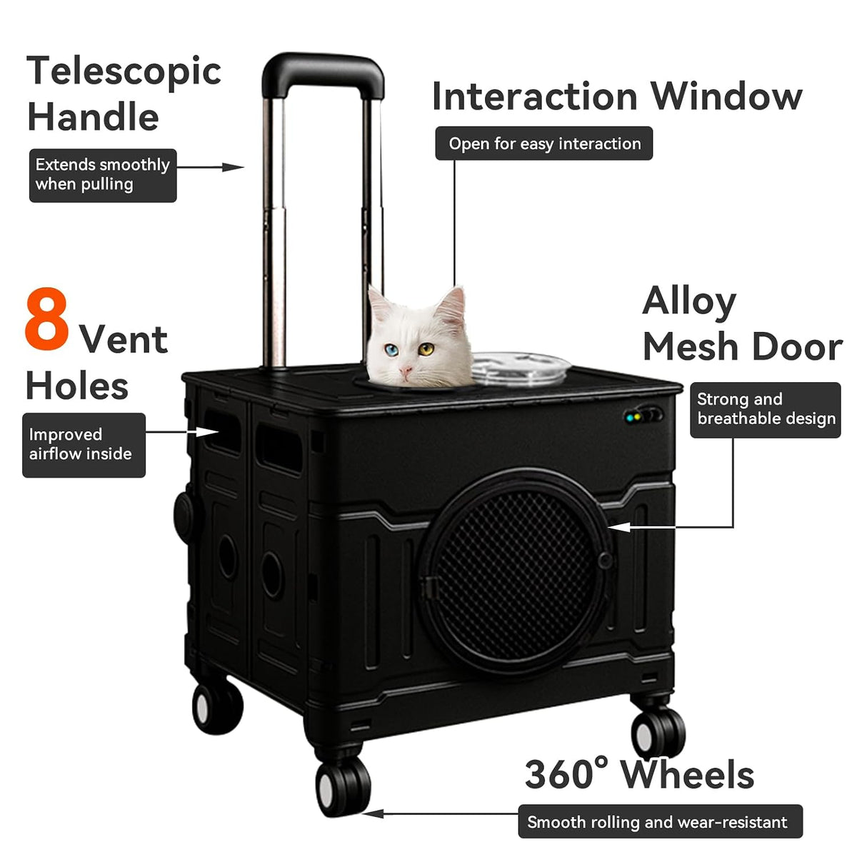 collapsible cat & small dog carrier with wheels shown in use