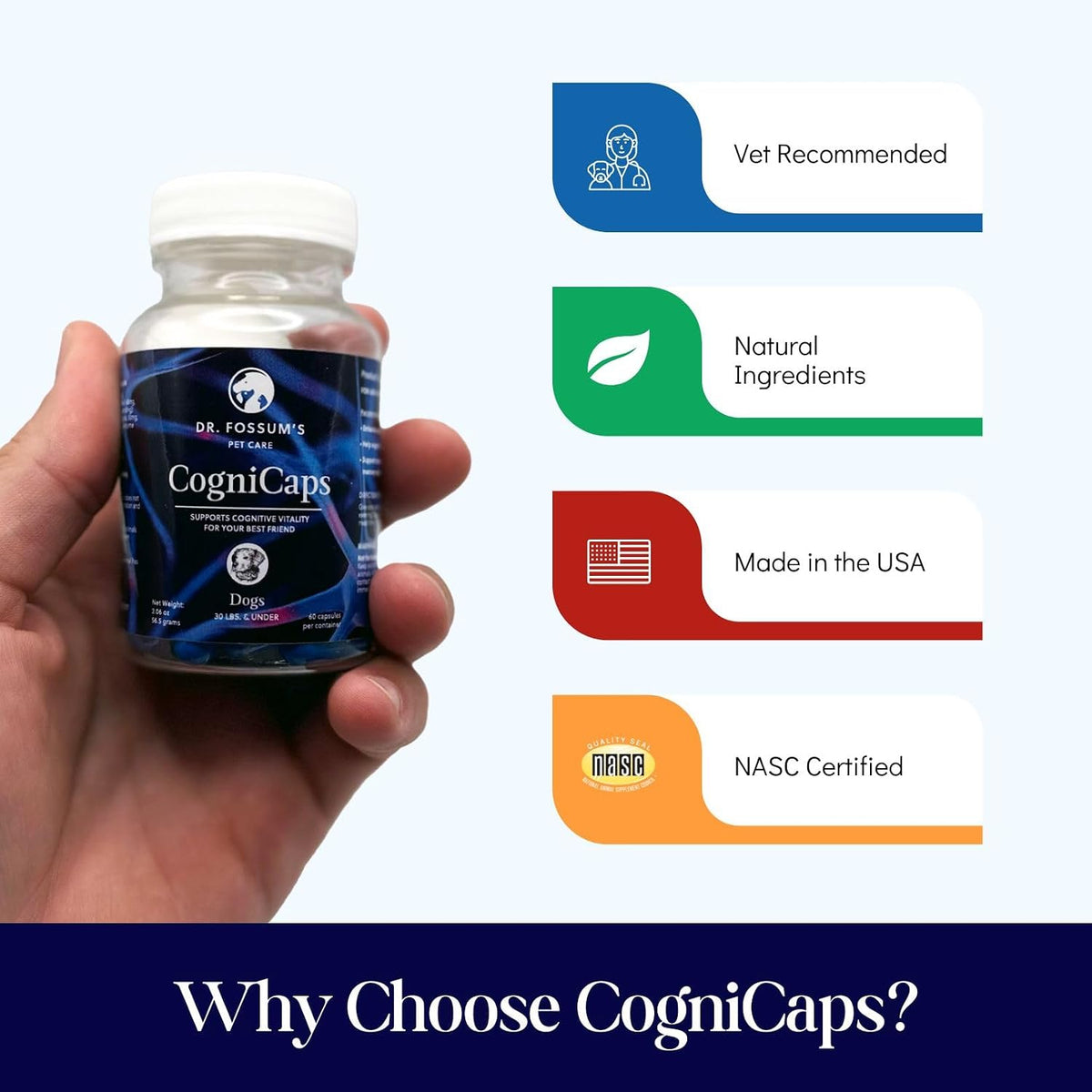 cognicaps dog dementia calming cognitive supplement - clinically, side view