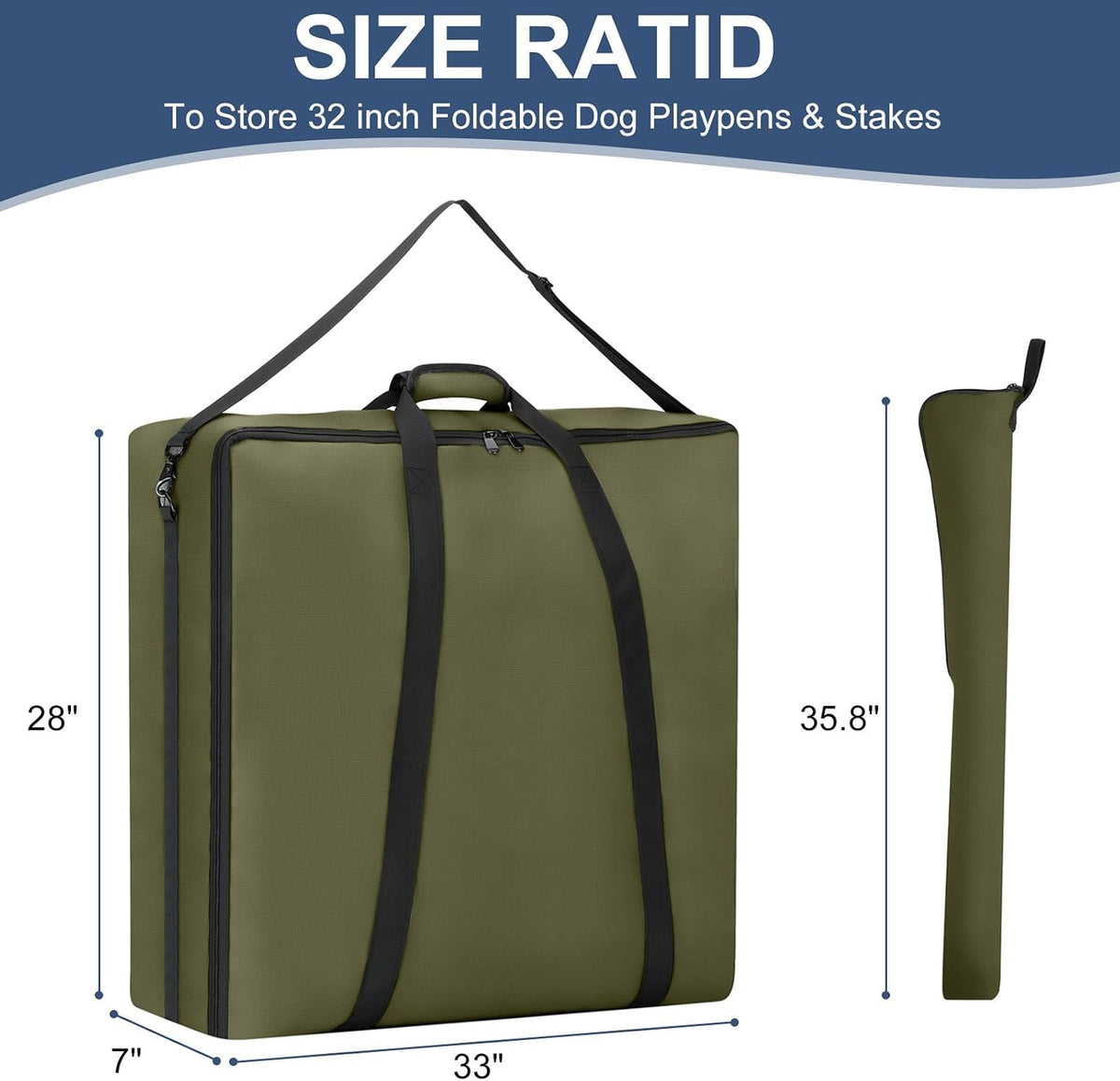 32" dog fence storage bag for camping & shown in use