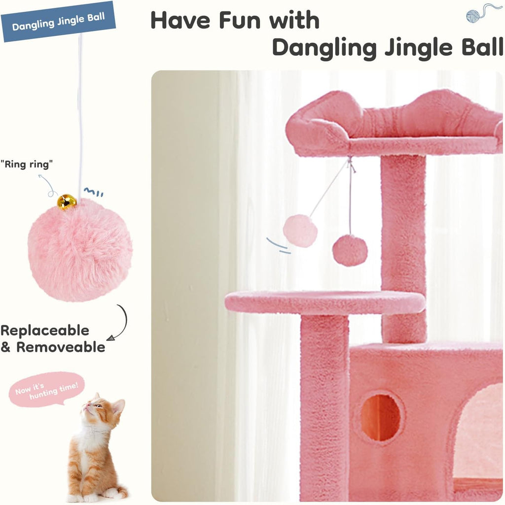 dumos 54-inch cat tree tower with scratching posts shown in use