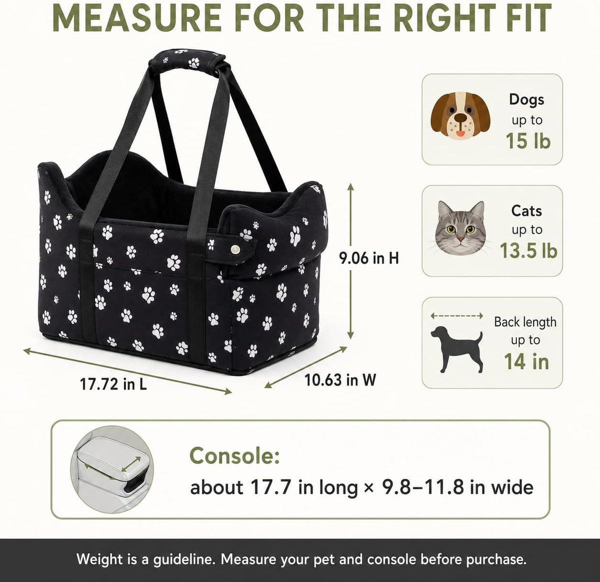 center console dog car seat safe travel for, close-up detail