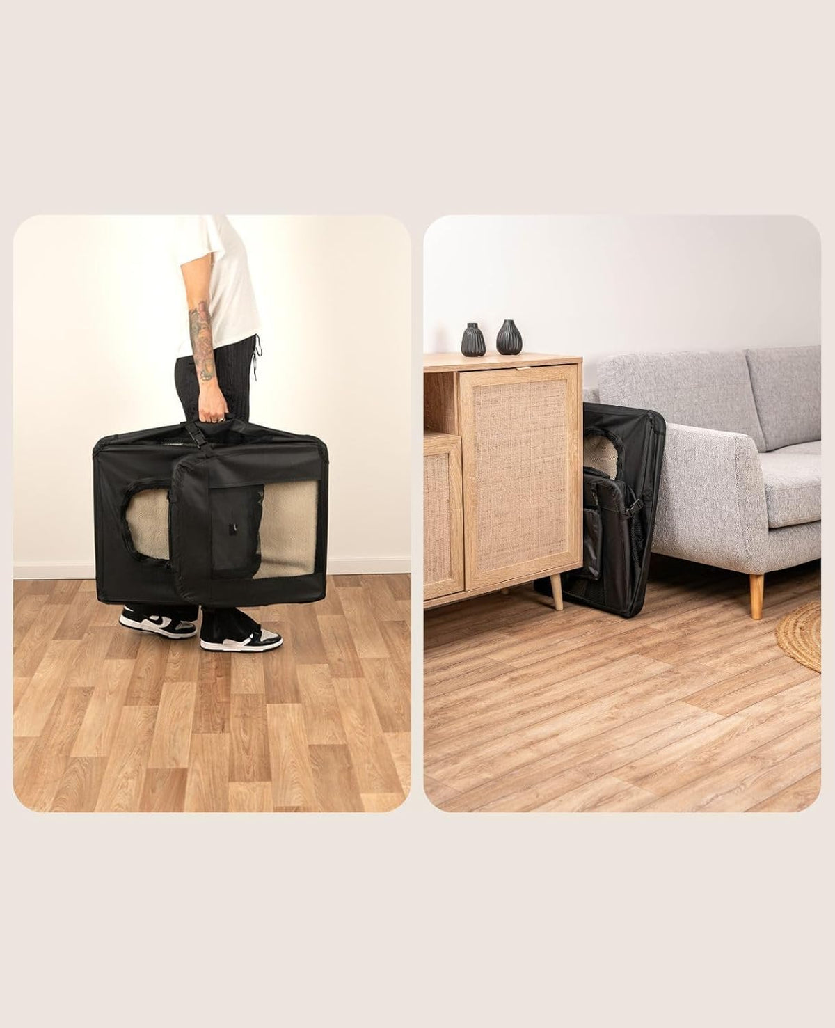 lionto dog transport box foldable for travel &, close-up detail