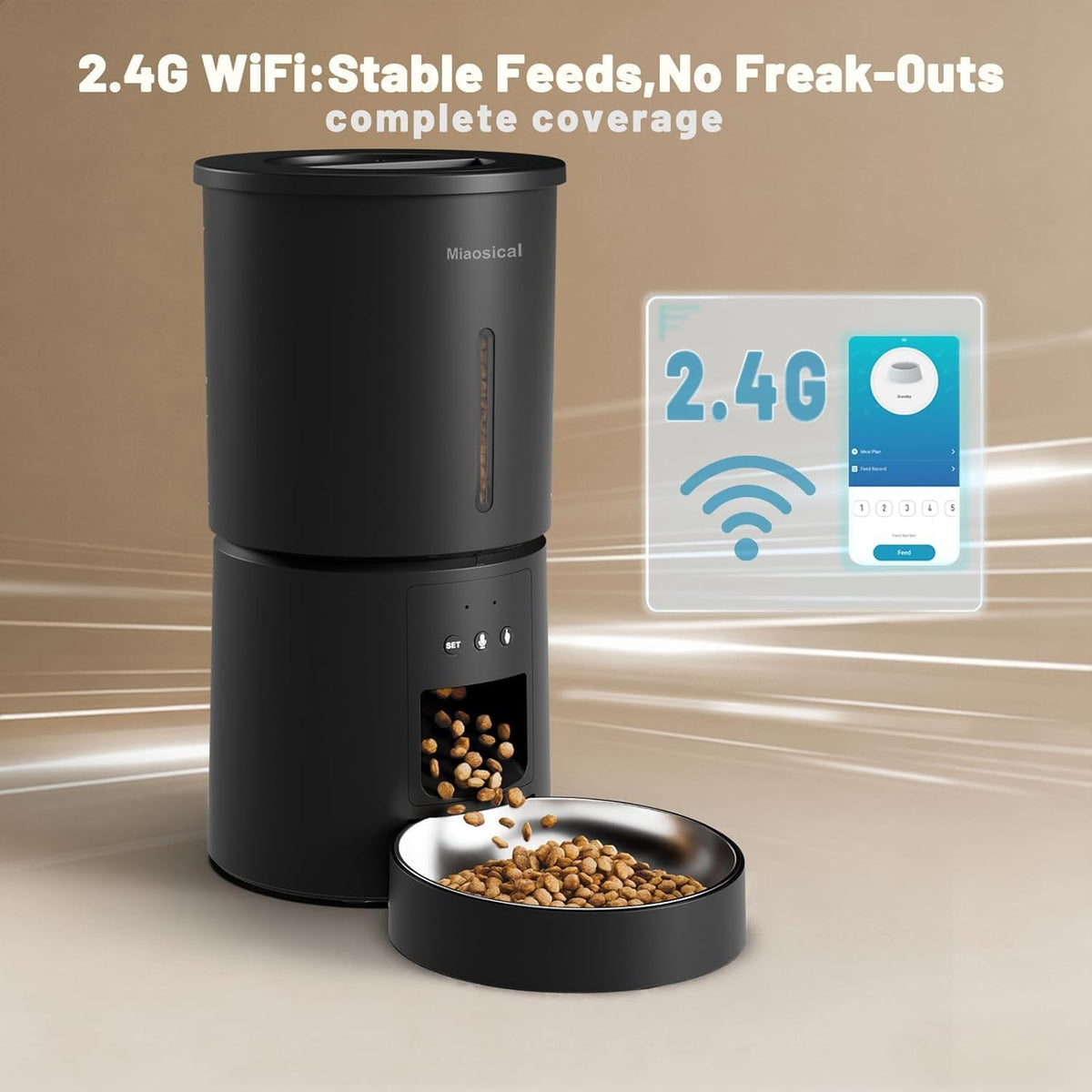 4.2l automatic cat feeder,2.4g wifi timed auto cat shown in use