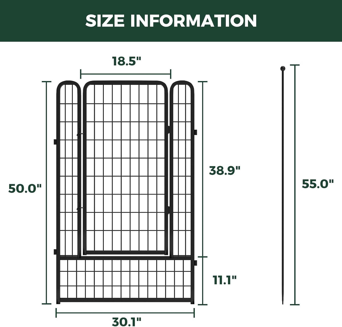 fxw add-on gate panel for outdoor dog playpen showing dimensions