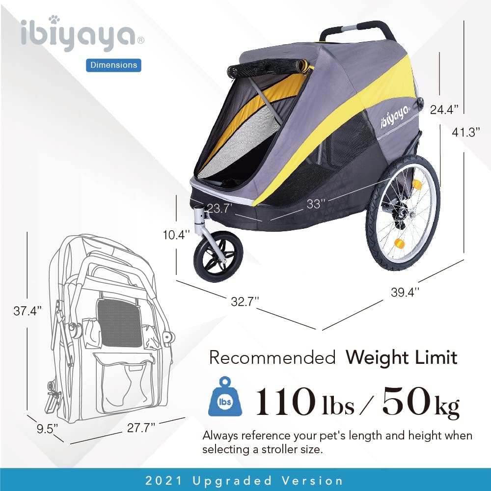 ibiyaya - hercules large dog stroller for large showing dimensions