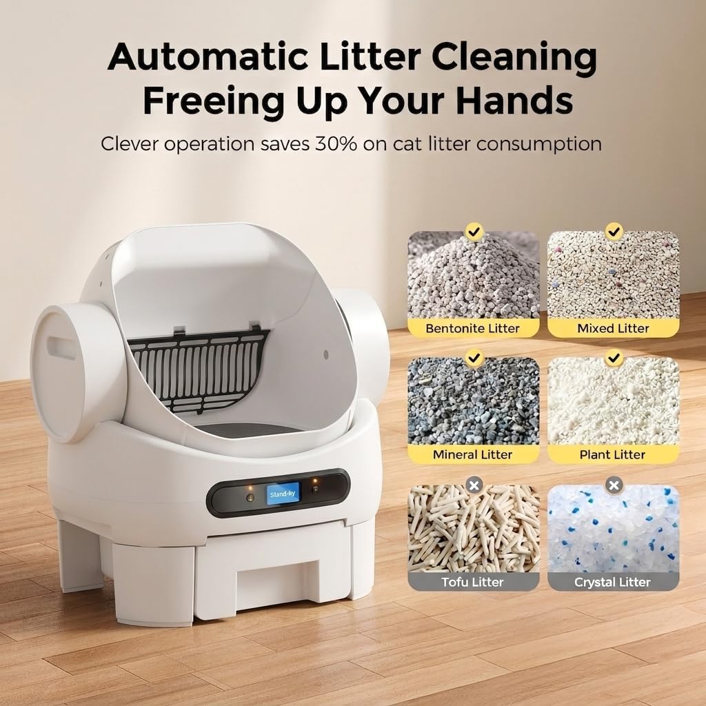 automatic litter box self cleaning, smart cat litter showing dimensions