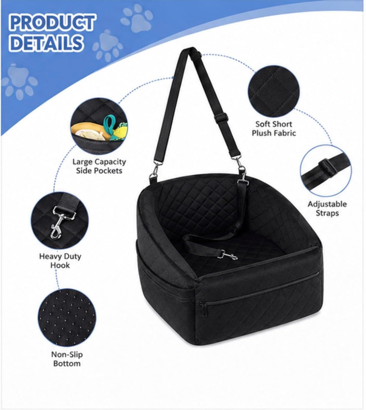 luxury plush dog car seat bed, ultra soft, close-up detail