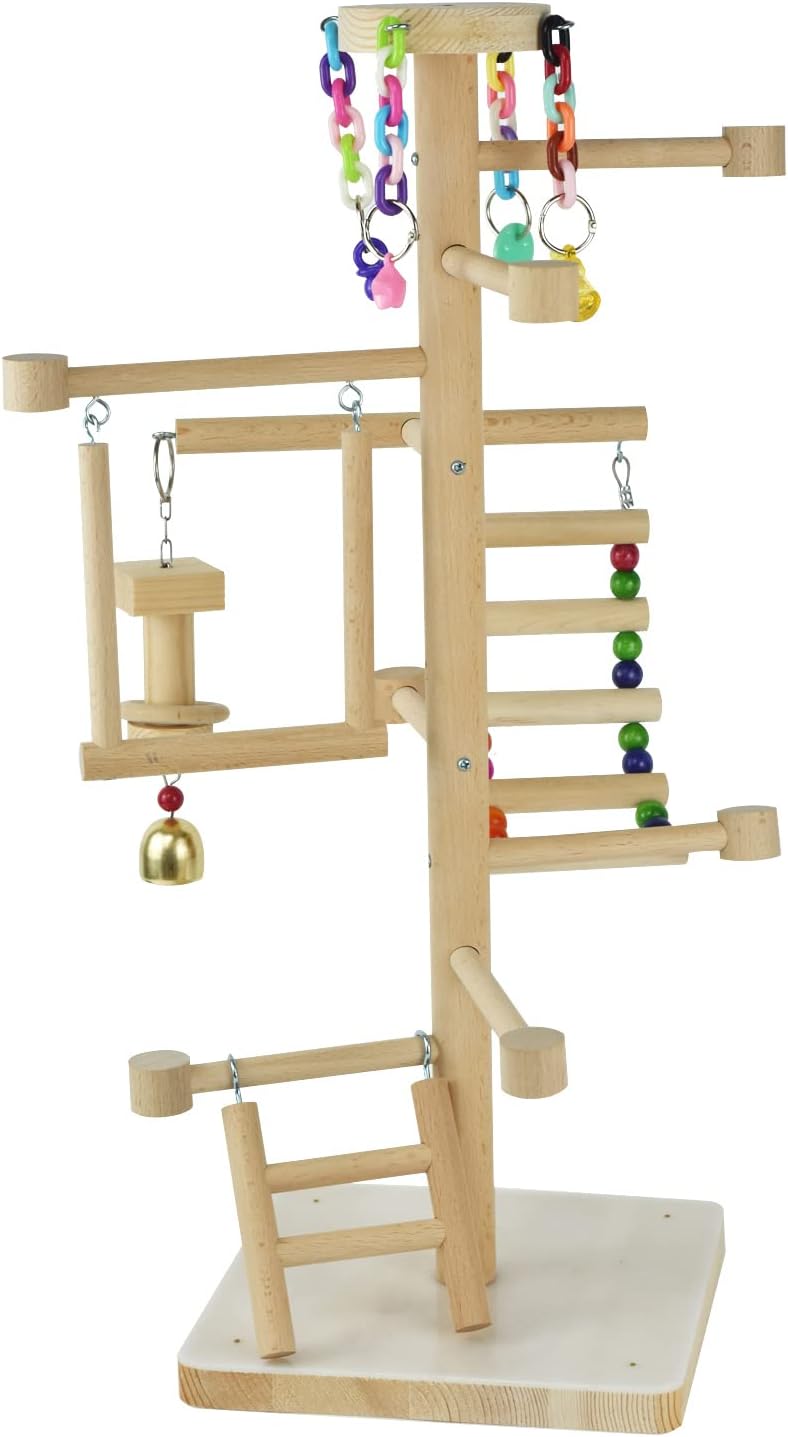 wood bird playground parrots climbing perch parakeets swing, close-up detail