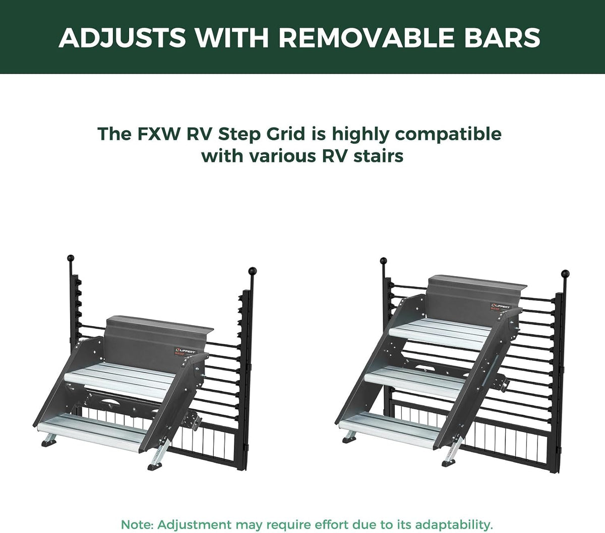 fxw rv step grid, dog barrier for rv showing dimensions