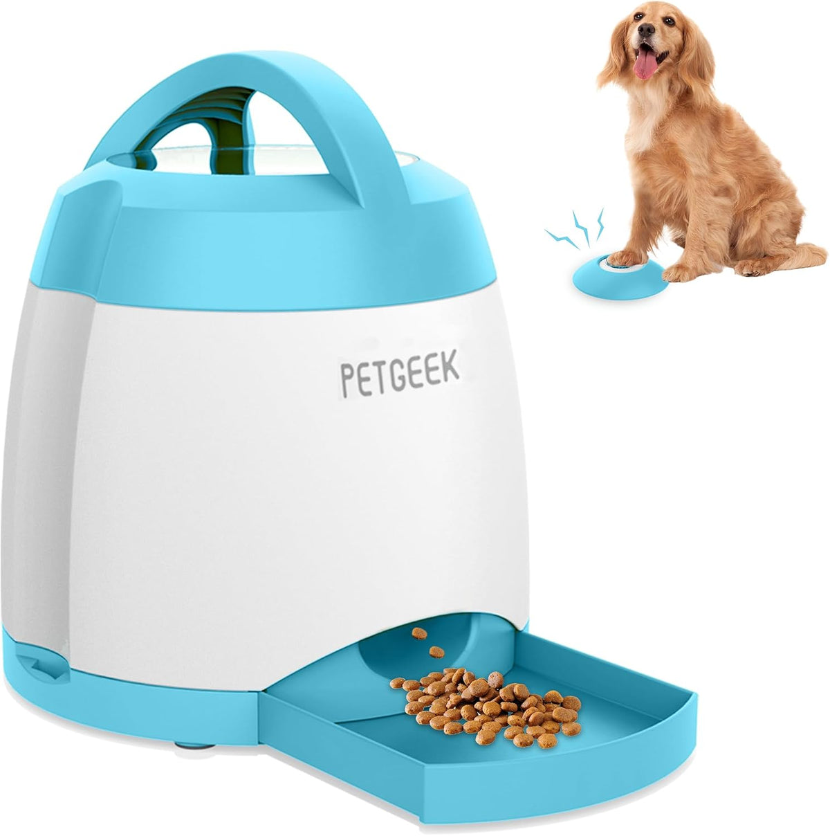 petgeek automatic dog feeder/treat dispenser with rechargeable button, main product view