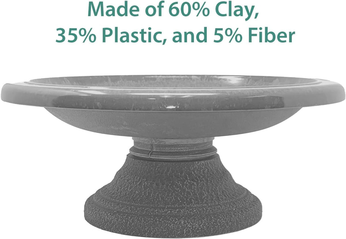fiber clay birdbath, low-profile base, dove gray, 19" showing dimensions