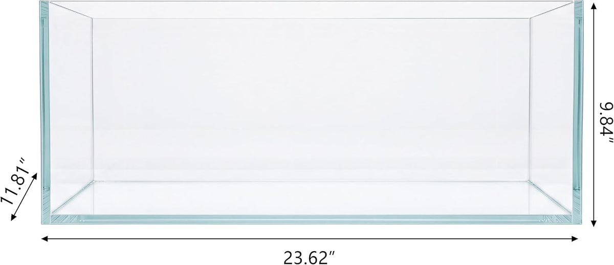11.9 gallon rimless low‑profile aquarium, long shallow rimless, side view