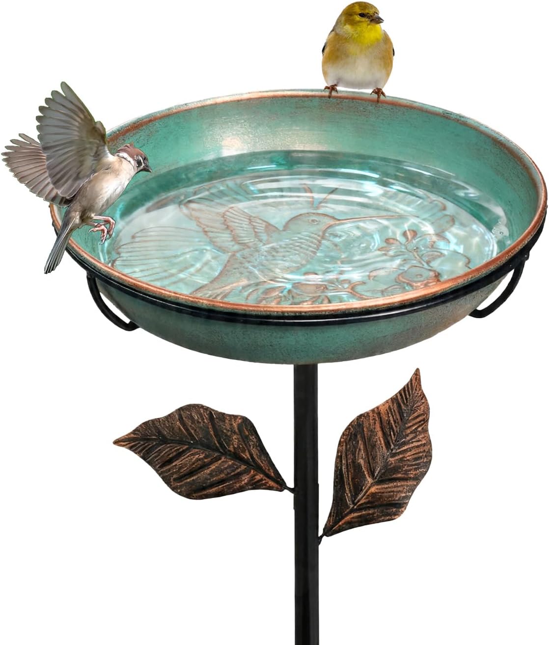 12" metal bird bath, hummingbird embossed bowl for, main product view
