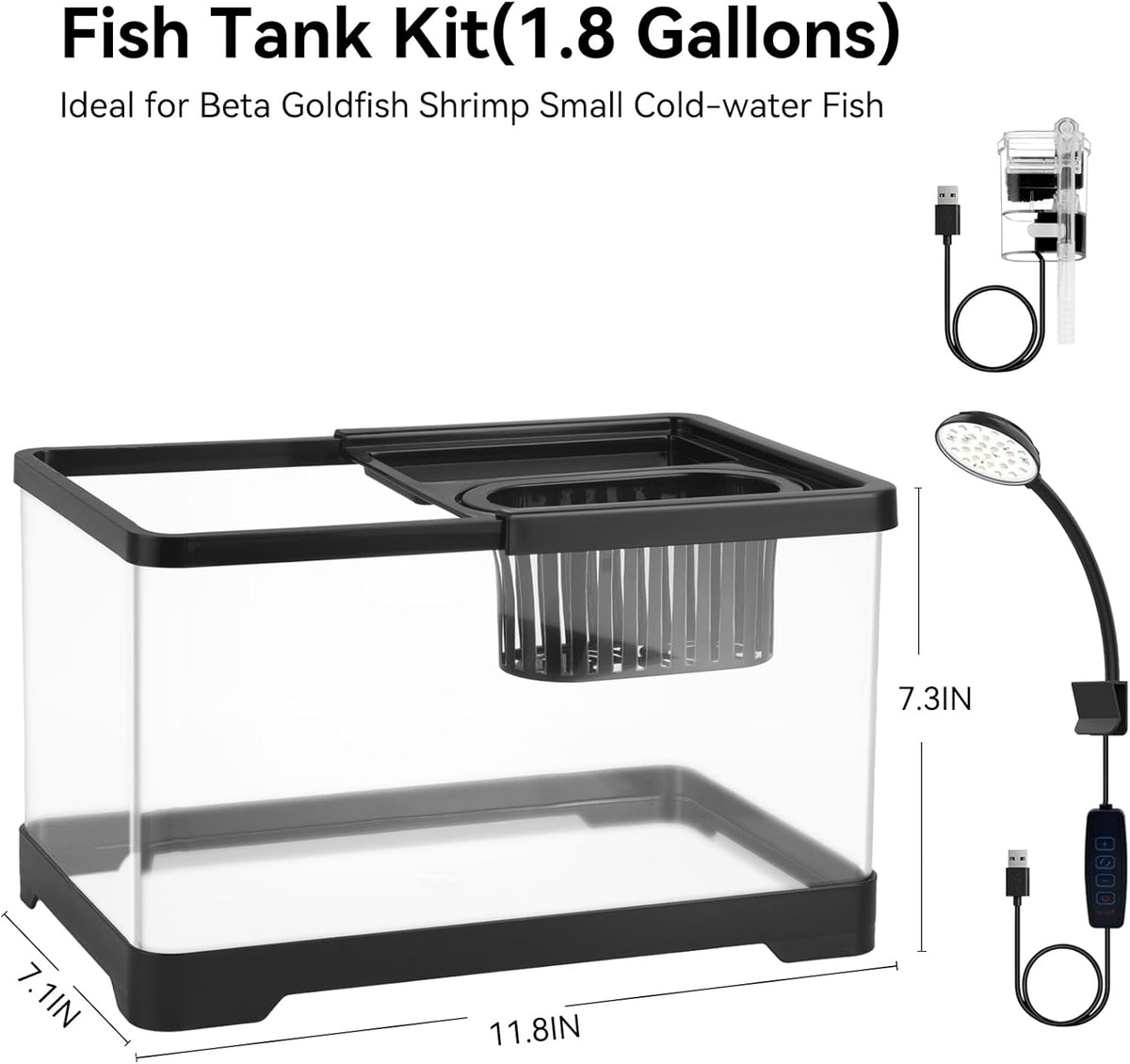 1.8 gallon beta fish tank aquariums kits, close-up detail