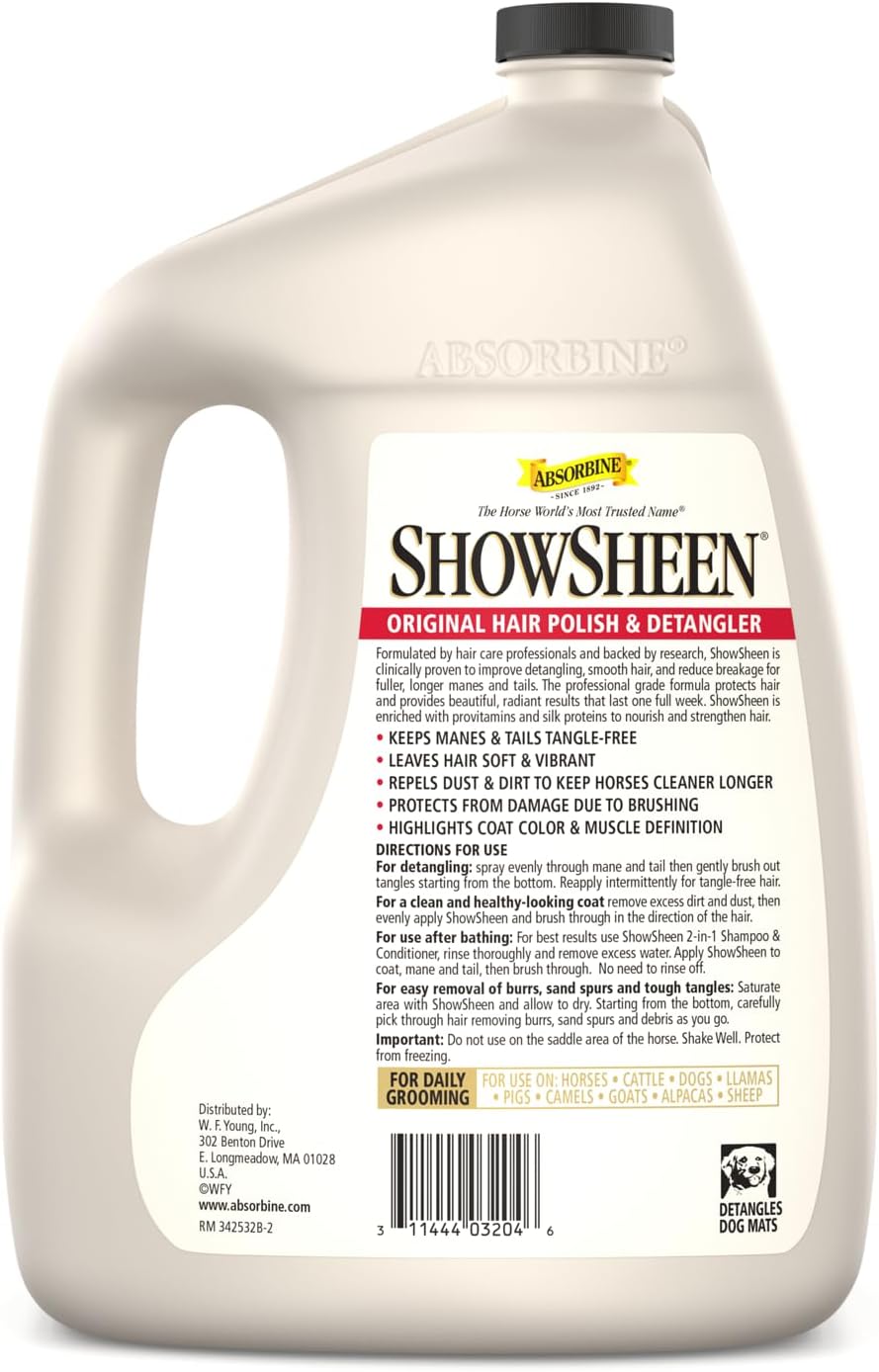absorbine showsheen hair polish & detangler, 128 fl shown in use
