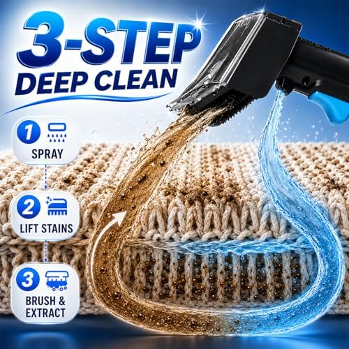 portable carpet upholstery cleaner for furniture, pet stains, side view