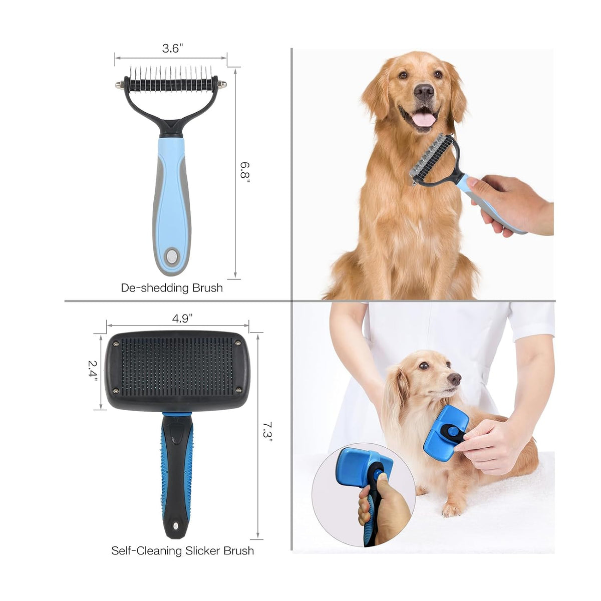 7‑in‑1 pet deshedding tool, dog grooming brush set, close-up detail