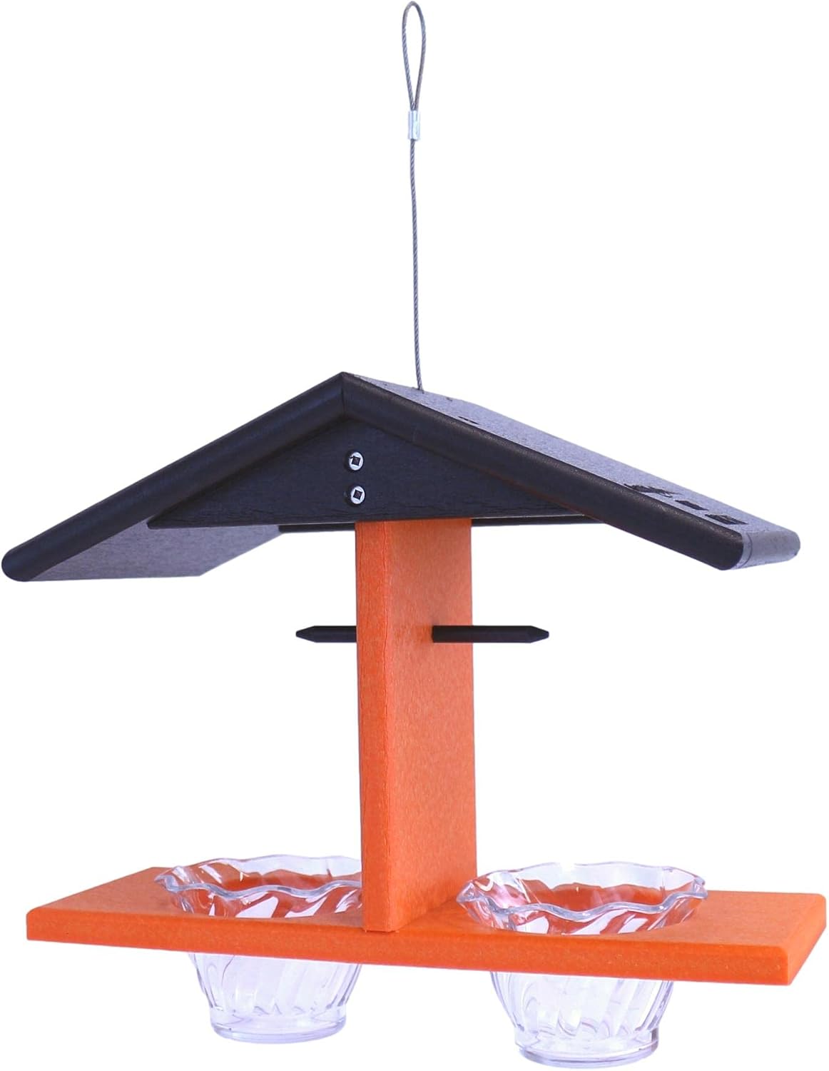 oriole bird feeder, double-cup, black/orange, side view