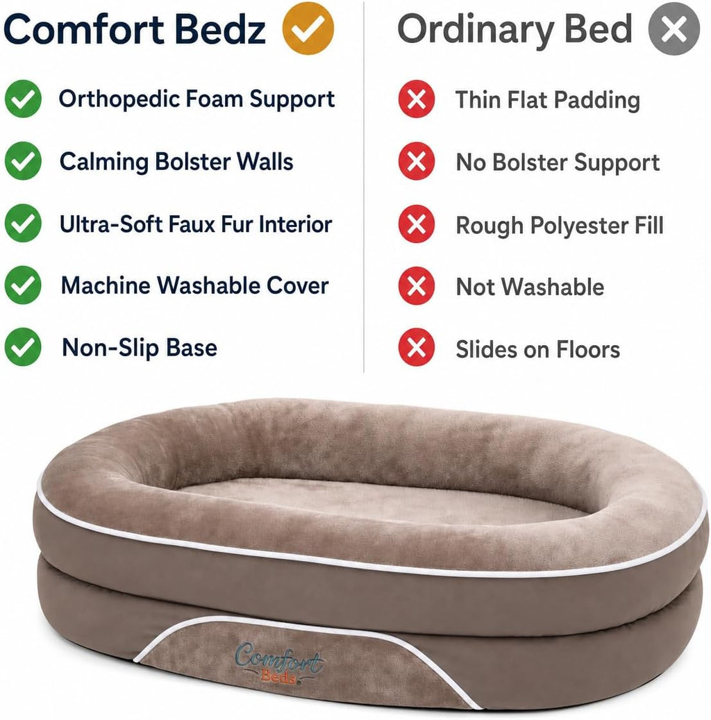 orthopedic dog bed with calming bolster sides, faux, package contents
