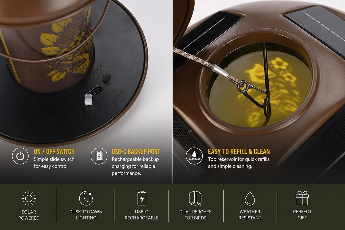 avinel solar lantern bird feeder – solar-powered outdoor, side view