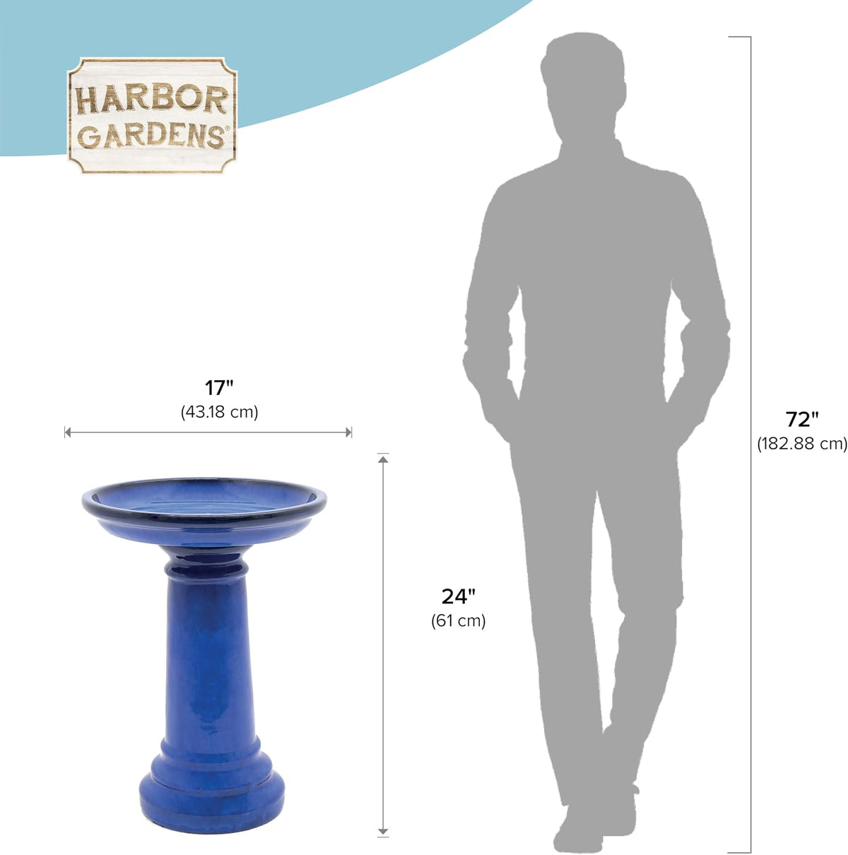 0920es ceramic bird bath, cobalt blue, side view