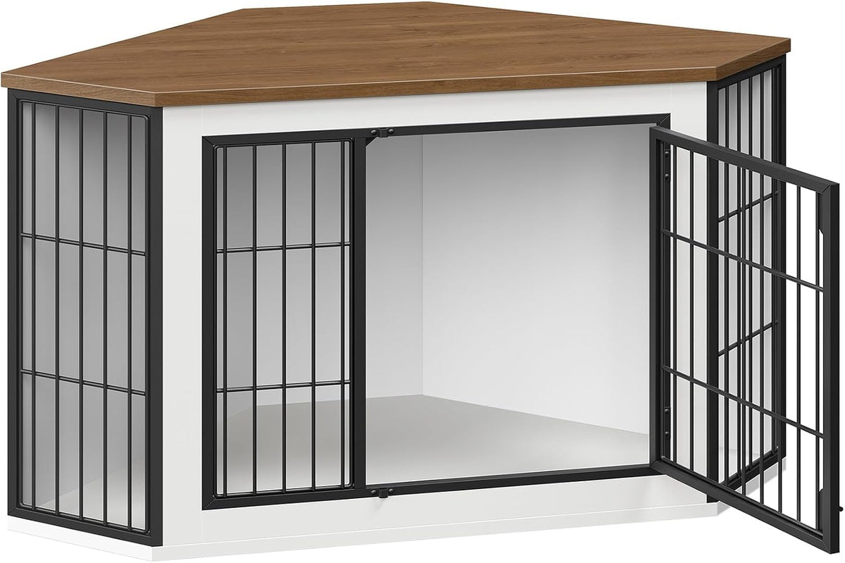 hoobro corner dog crate furniture, decorative dog kennel, front angle view