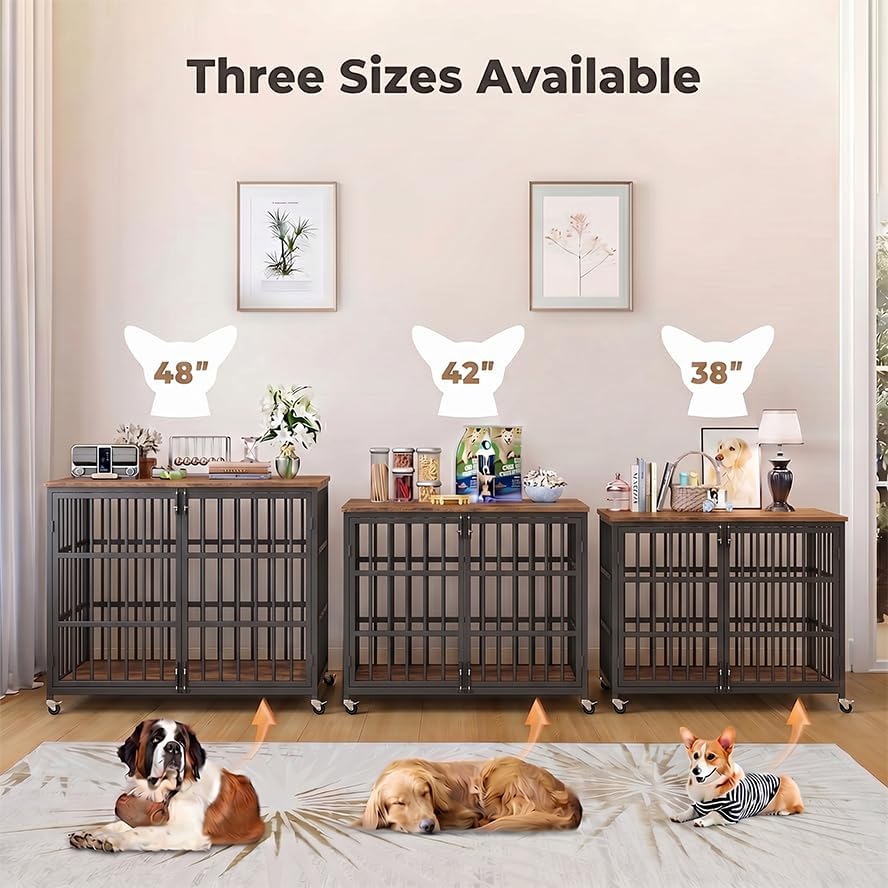 boldbone 42 inch dog crate furniture, heavy duty, front angle view