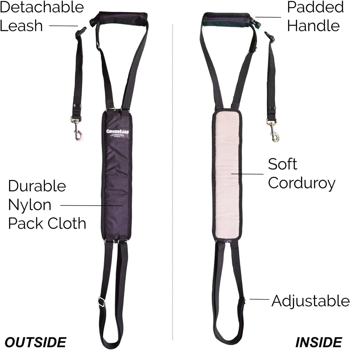 gingerlead® dog rear sling support harness, sm female, side view