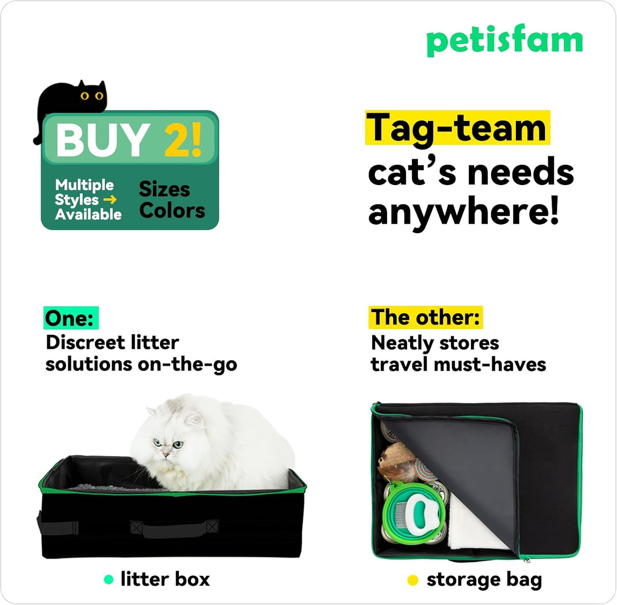 portable travel litter box for cats with lid showing dimensions