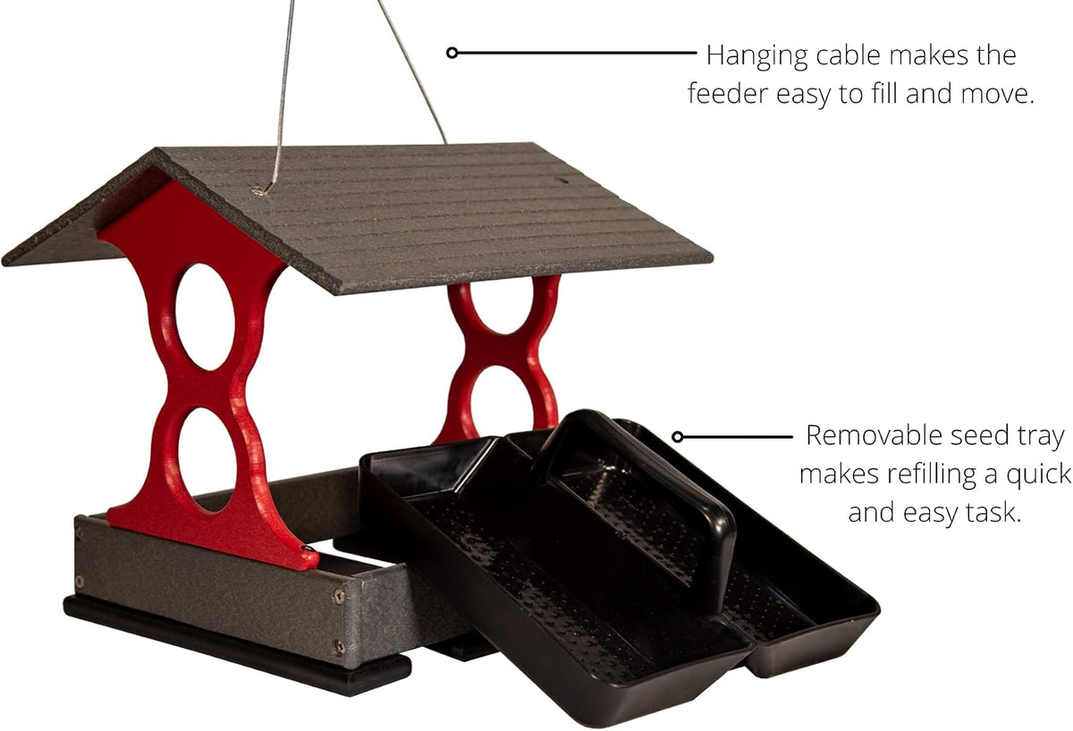 jcs wildlife medium poly fly-thru bird feeder w/removable showing dimensions