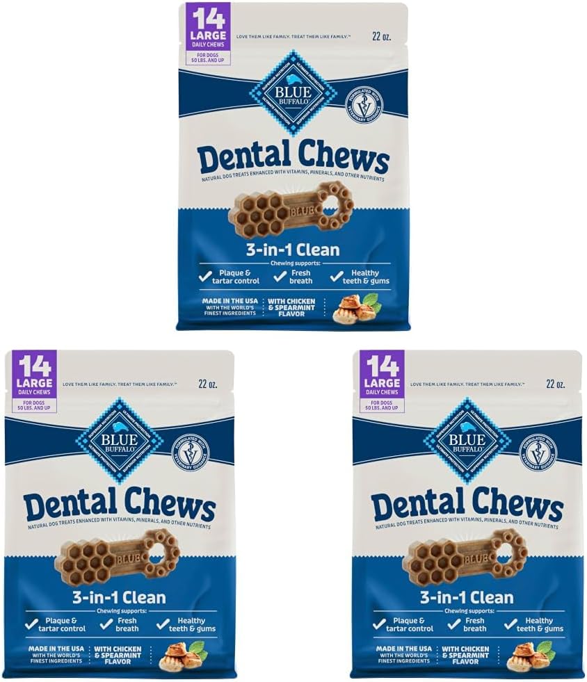 blue buffalo chicken & spearmint large dental chews, main product view