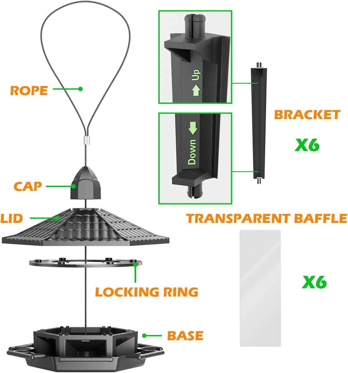 birdream 4 pack bird feeders for outdoor hanging showing dimensions