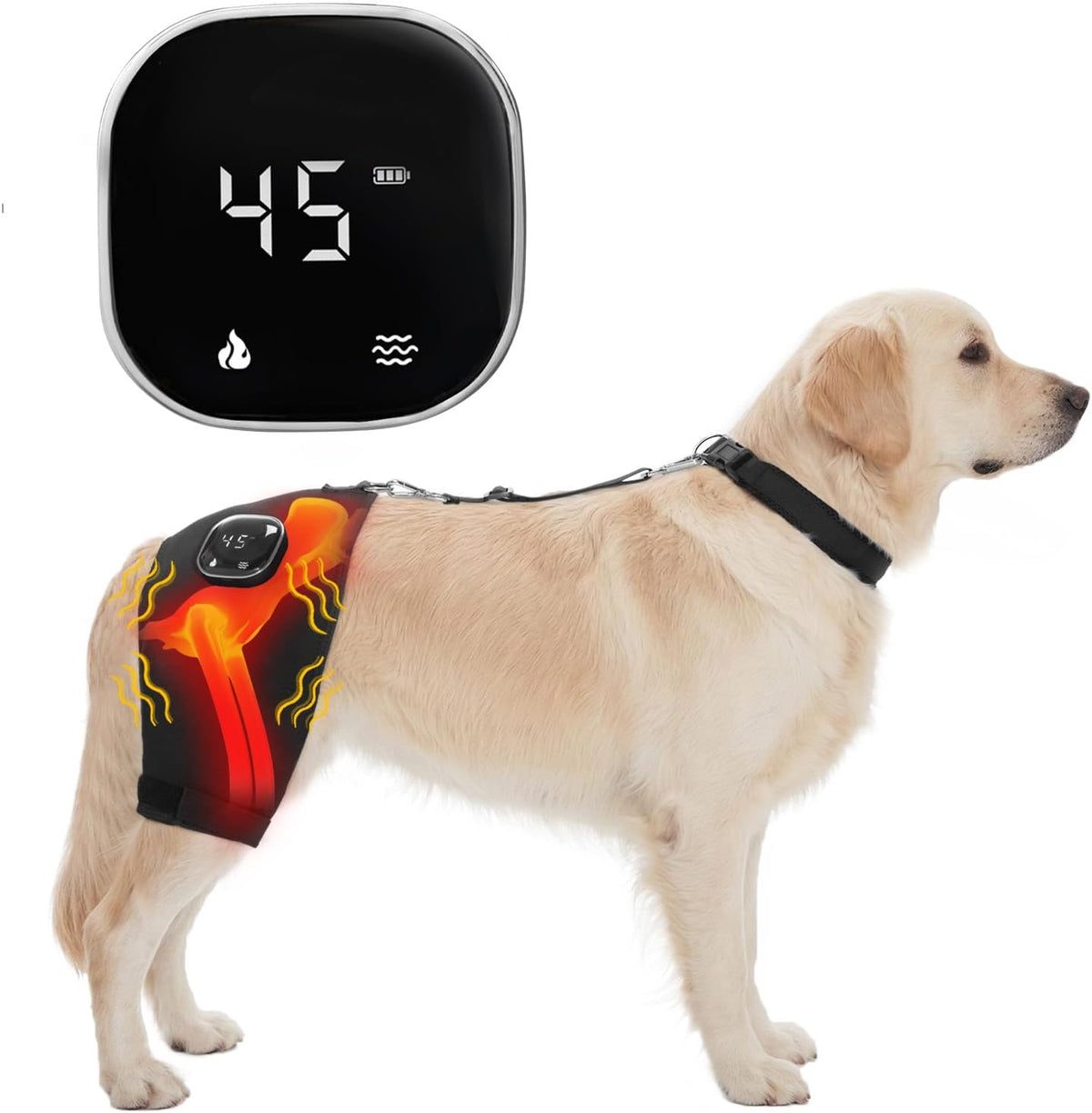 dog hip brace with heat & vibration, patent, main product view