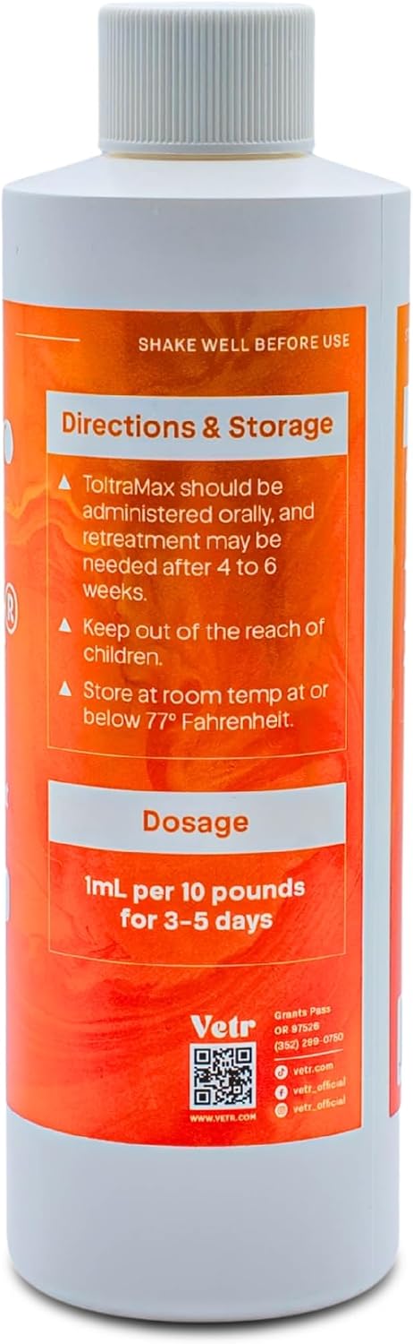 toltrazuril 10.0% for horses, dogs, cats, 240ml/8 ounce, close-up detail