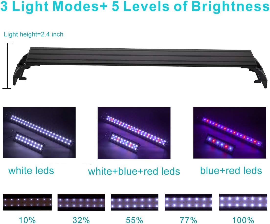 hygger 25w full spectrum aquarium light with aluminum, side view