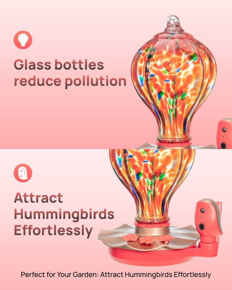 smart hummingbird feeder with camera for outdoors, hand, side view
