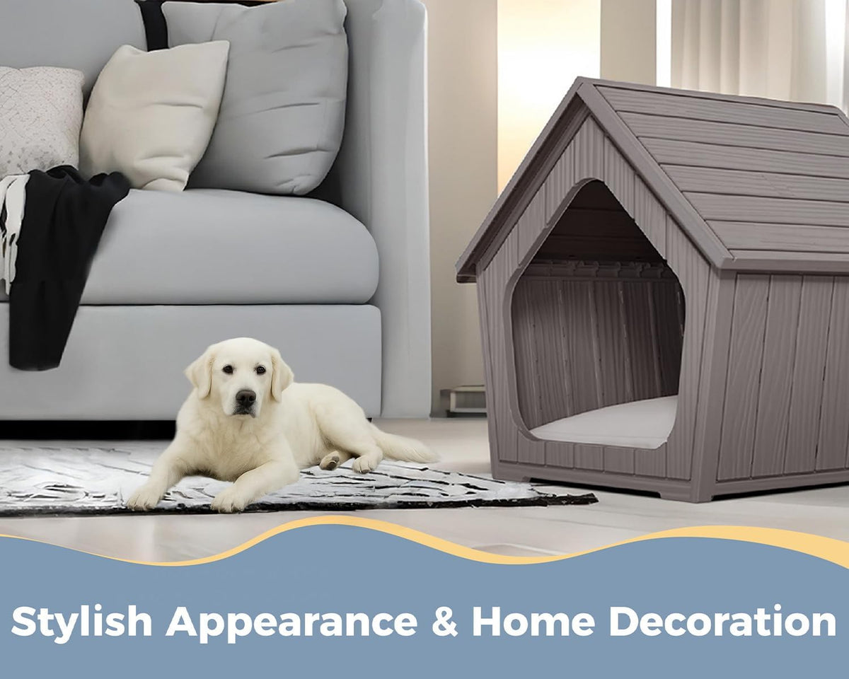 vixzen small dog house outdoor indoor, grey shown in use