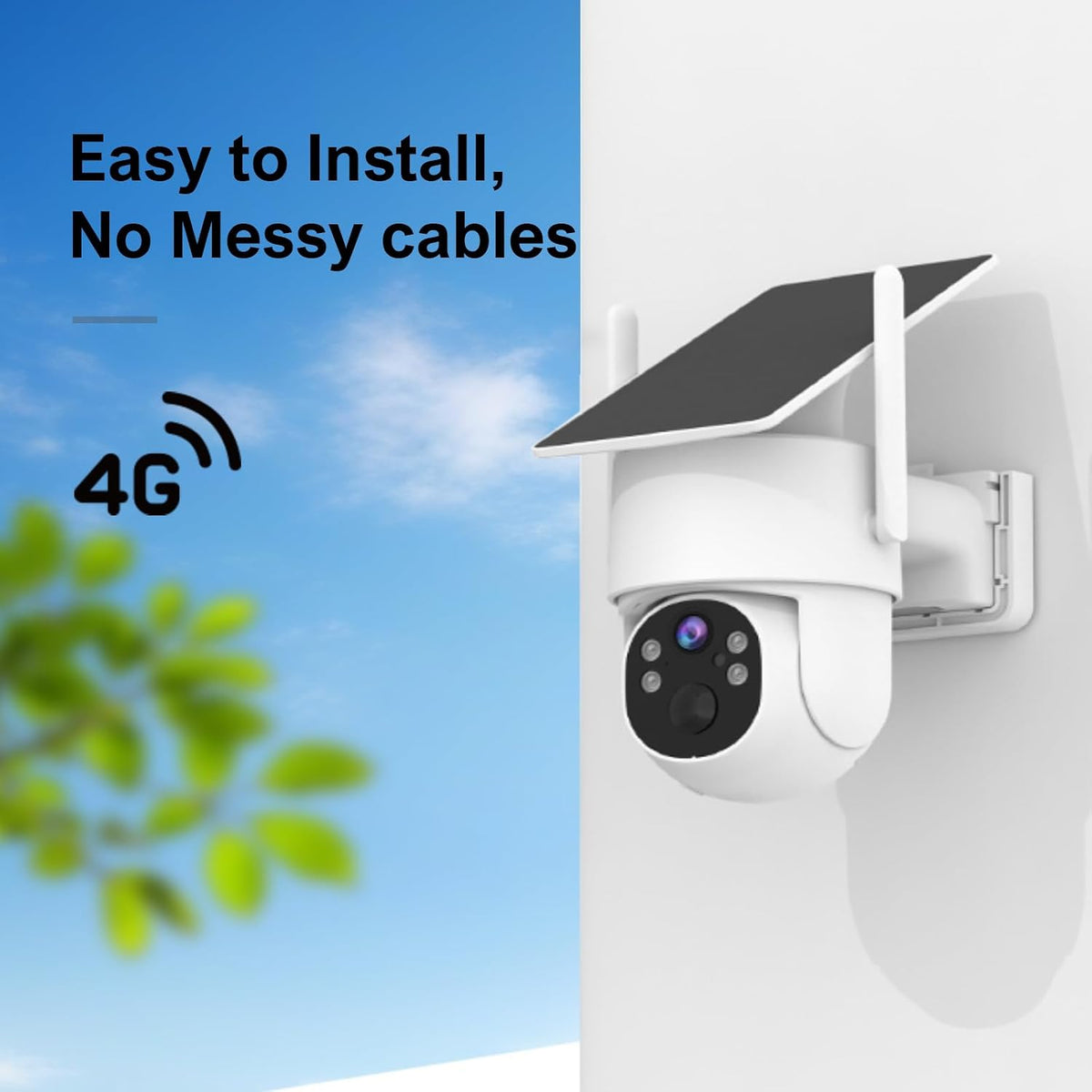 4g lte solar security camera outdoor, 2k ptz showing dimensions
