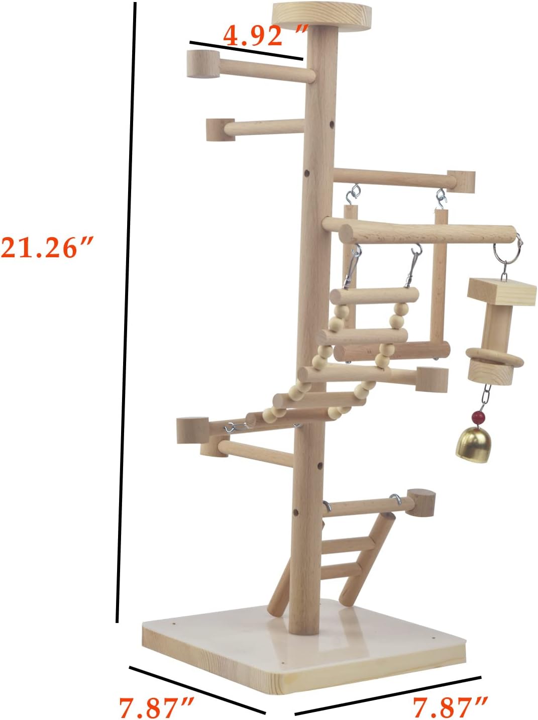wood bird playstand with perch swing ladder chewing showing dimensions