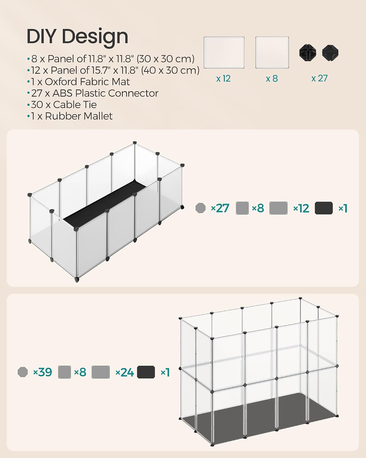 songmics guinea pig playpen, 20 panels small animal showing dimensions