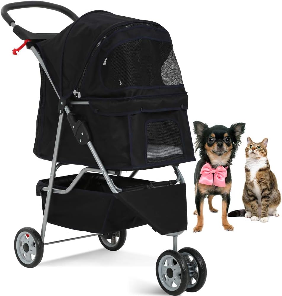 dkeli 3-wheel pet stroller, lightweight foldable dog stroller, main product view