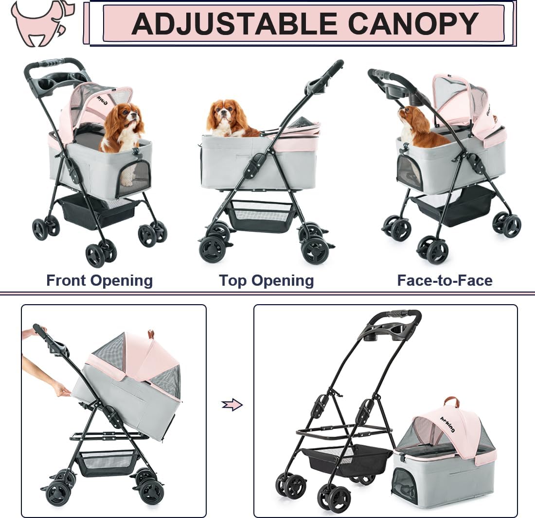 pet stroller with detachable carrier for small dogs&cats, close-up detail