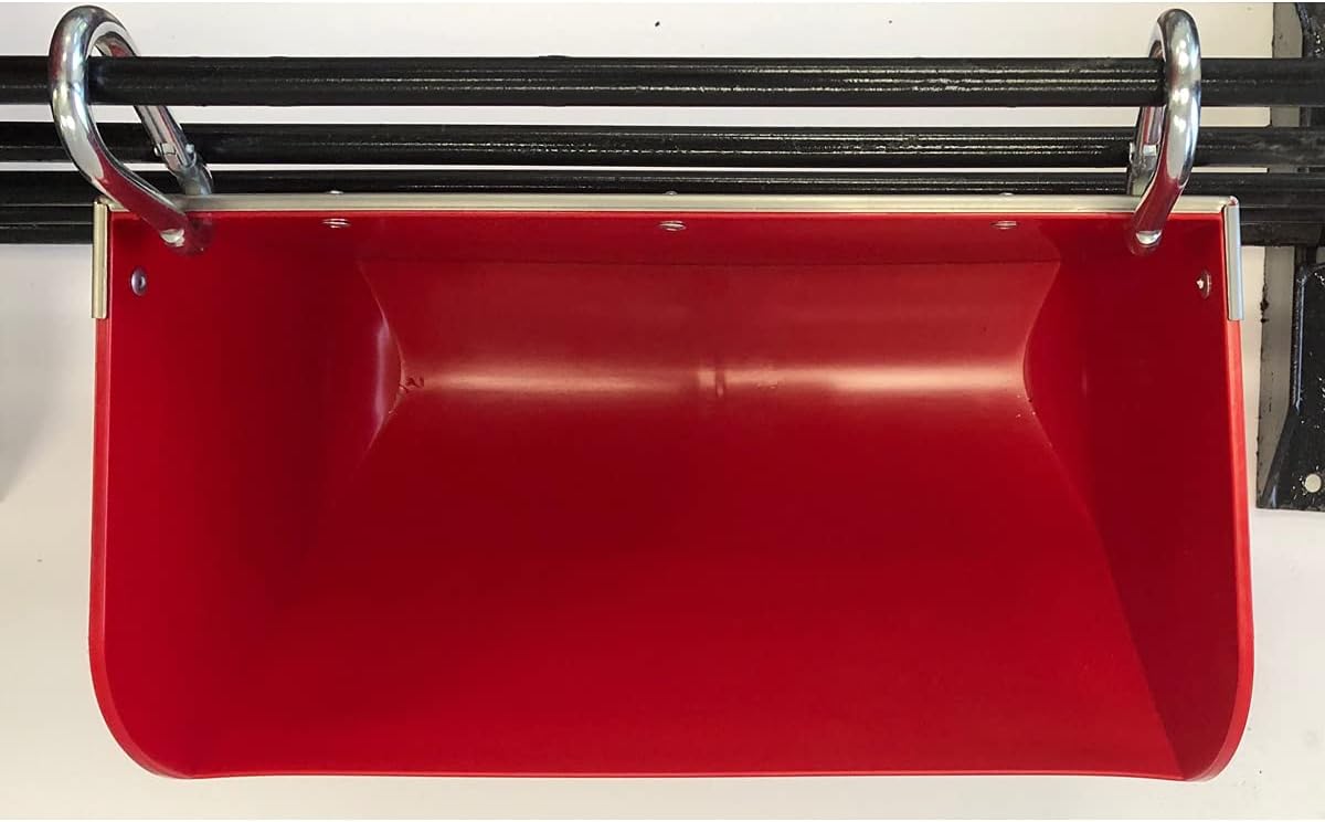 kane hanging feeder with guard, red, side view